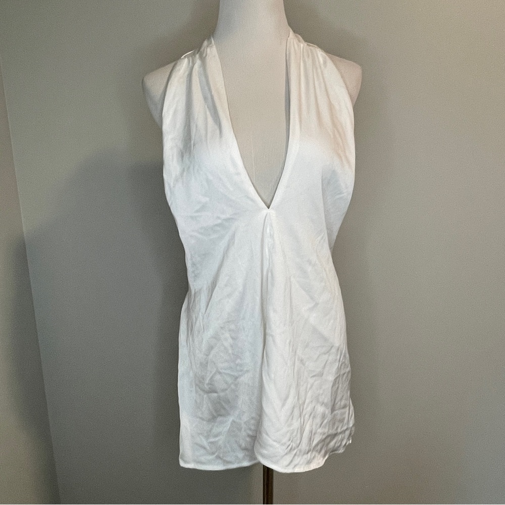 Vici Collection Satin Crossover Halter Neck Top in White XL - Picture 3 of 7